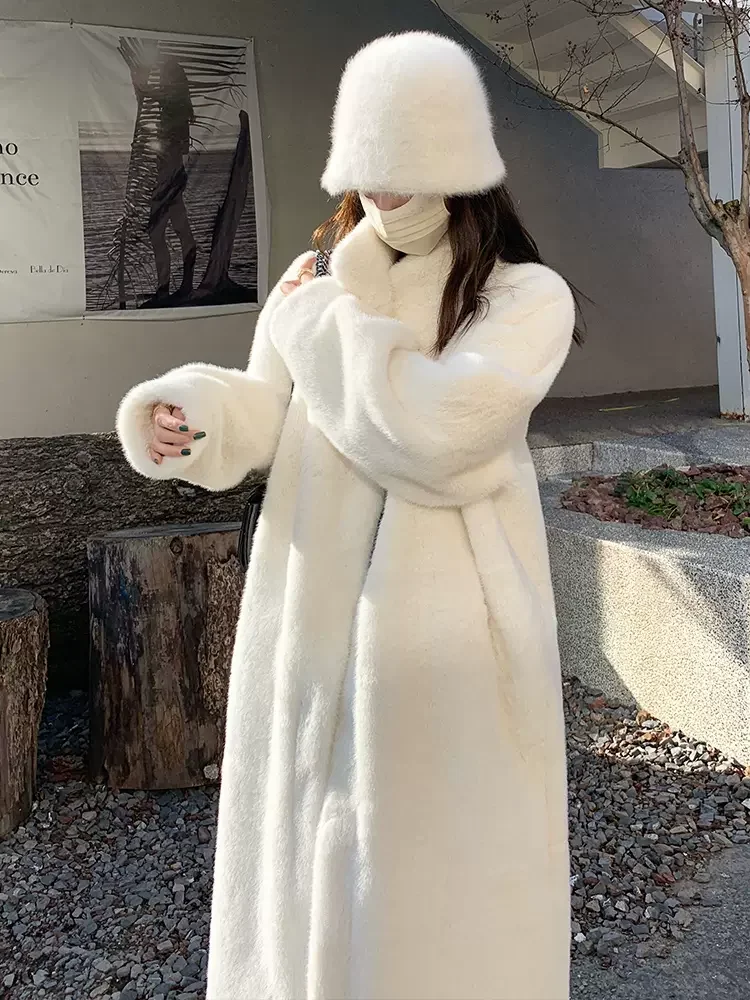 2023 Autumn/Winter Thickened Long Standing Collar Mink Fur Fake Fur Coat for Women Coat faux jacket