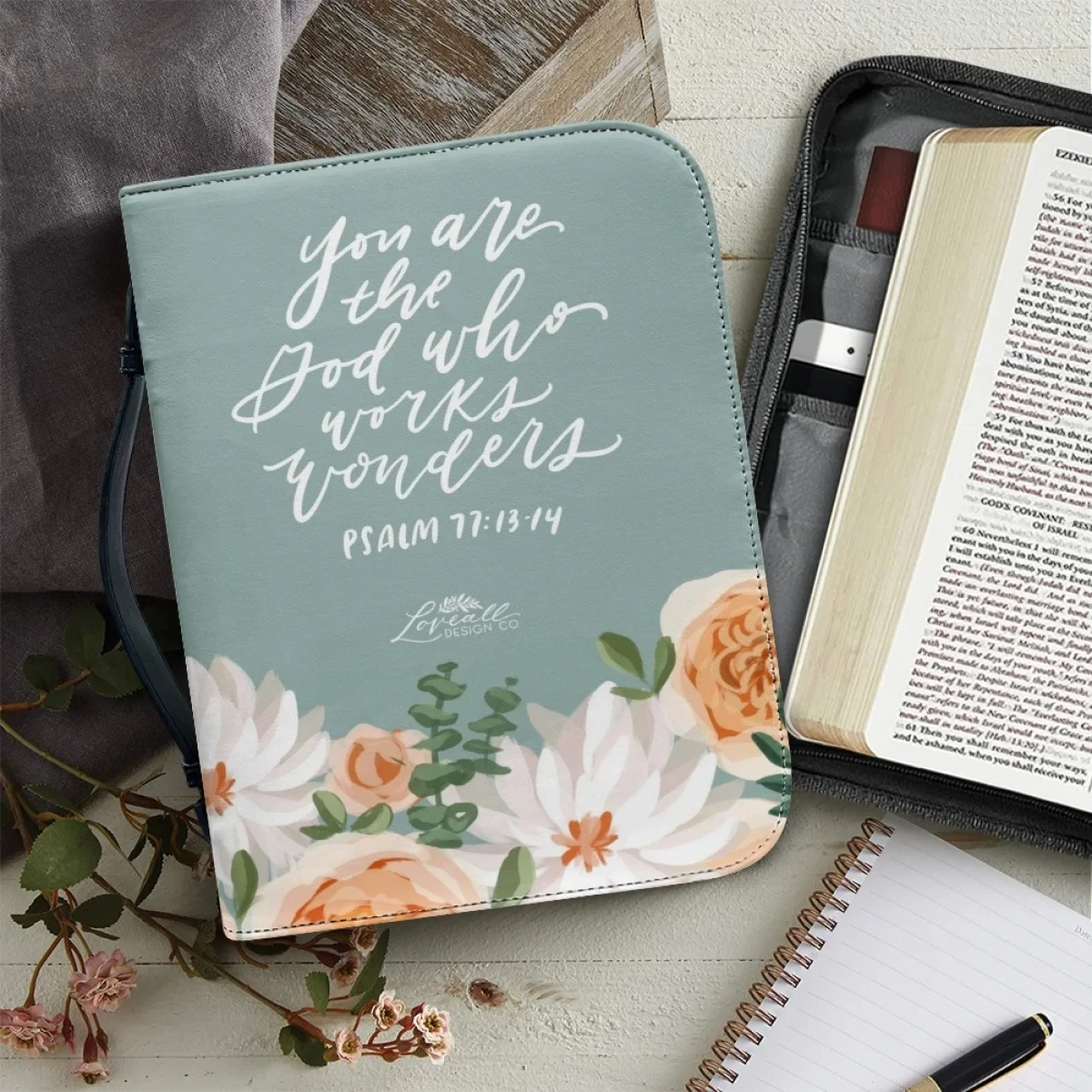 

Fashion Floral Printed Handbag Practical New Bible Protector Bag Church Prayer Gift Leather Bible Case for Women Girls Verse