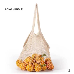 Eco - Friendly Cotton Mesh Reusable Grocery and Produce Tote Bag (Long handle)