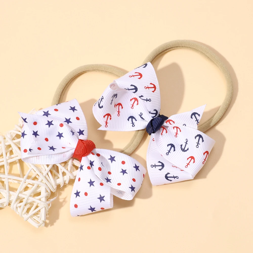 

4th of July Baby Nylon Headbands Baby Hair Ribbon Bow Hairbands Elastic Hair Accessories for Newborn Baby Girls Infants Toddlers