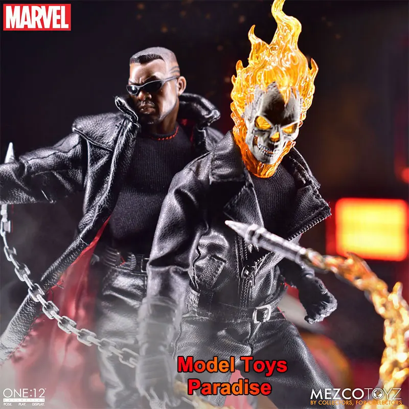 

Mezco 1/12 Men Soldier Ghost Rider Flame Skull With Motorcycle Super Hero Full Set 6inch Action Figure Collectible Toys Gifts