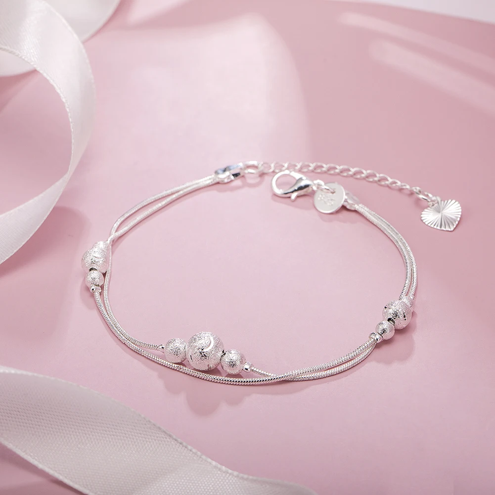 

Popular brands 925 Sterling Silver romantic lucky beads Chain Bracelet for Women Fashion Wedding Fine Jewelry Best friend Gift