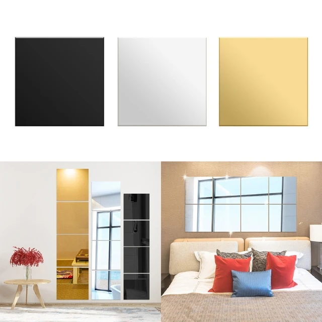 Acrylic Mirror Tiles Sheet Adhesive Wall Mirror Flexible Self Adhesive Non  Glass Mirror,12 by 12 Inch,4 Pieces 