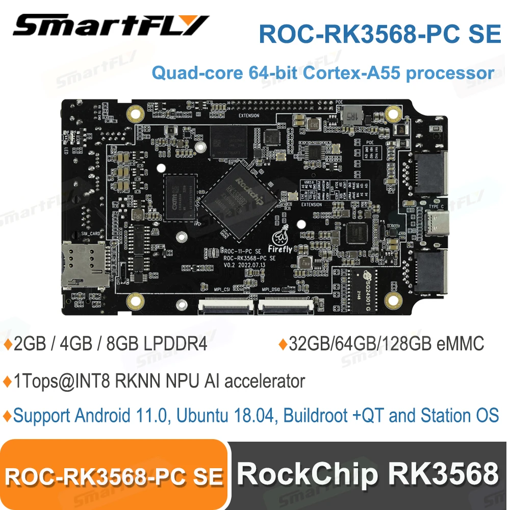 Smartfly Roc-Rk3568-Pc Se Quad-Core 64-Bit Cortex-A55 1Top @ Int8 Rknn Npu Scheda Di Sviluppo 2Gb/4Gb/8Gb Lpddr4 Supporto Android11. 0