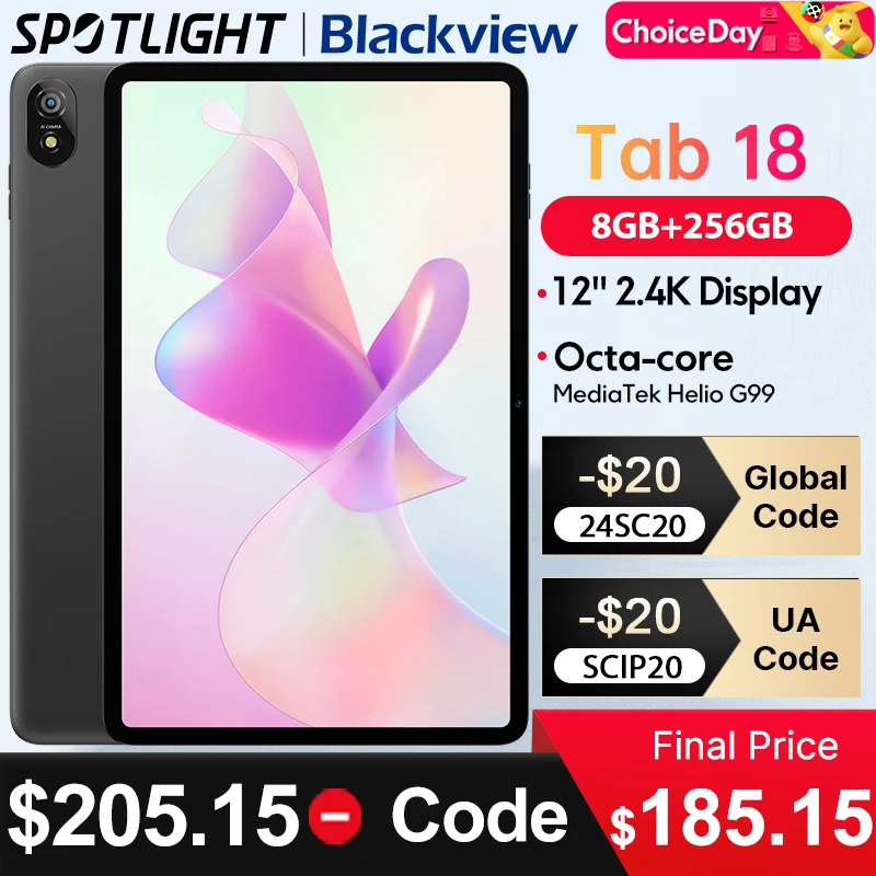 【Мировая премьера】12-дюймовый планшет Blackview Tab 18, 8 ГБ/12 ГБ, 256 ГБ, 16 МП, 2,4K, FHD+, дисплей, 8800 мАч, аккумулятор Widevine L1, MTK Helio G99