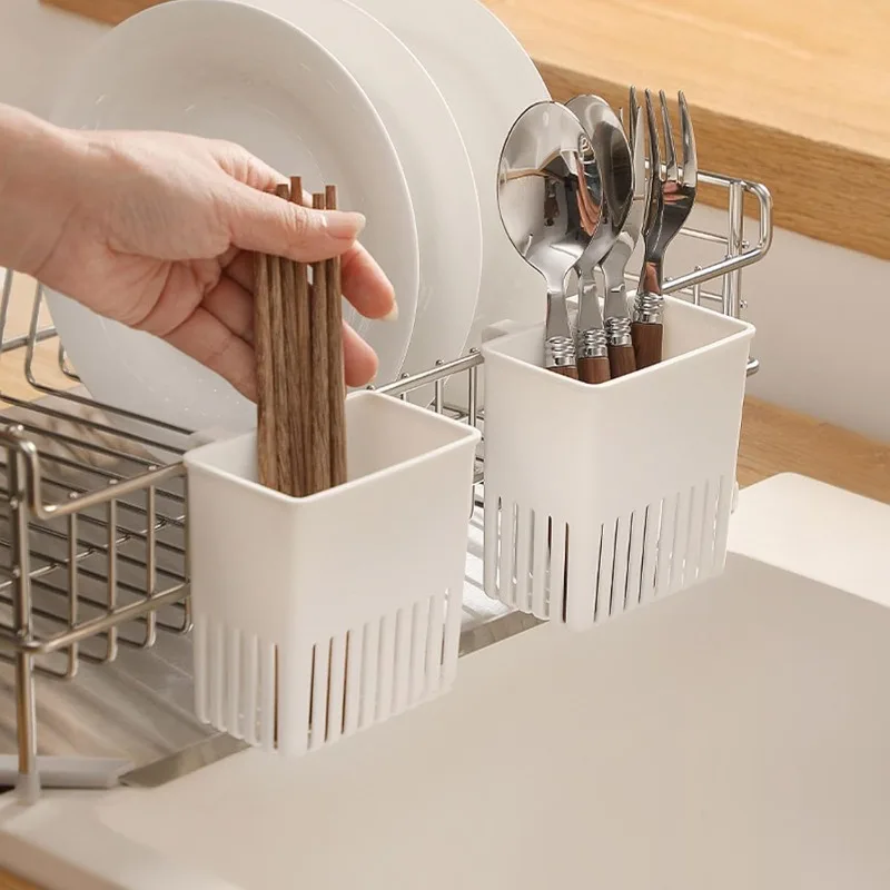 Compact Silverware Drying Rack with Cup Holder -Utensil Drainer Basket for Forks,Spoons,Knives,Chopsticks,Sink Organizer&Storage