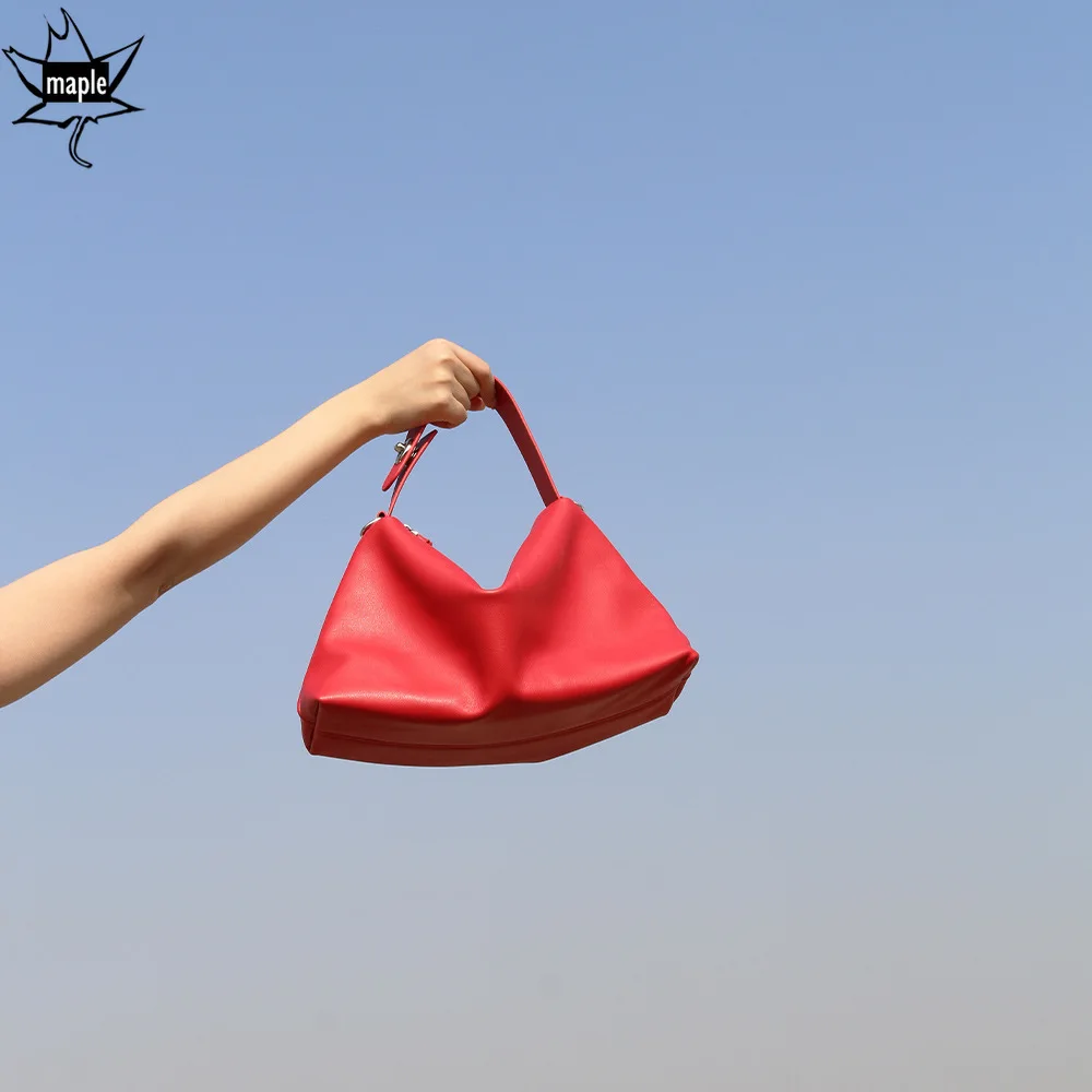 New Classic Simplicity Soft Hobo Tote Borsa a tracolla da donna in pelle scamosciata / pelle di mucca di colore rosso beige Borsa da donna di qualità per il tempo libero - immagine 2