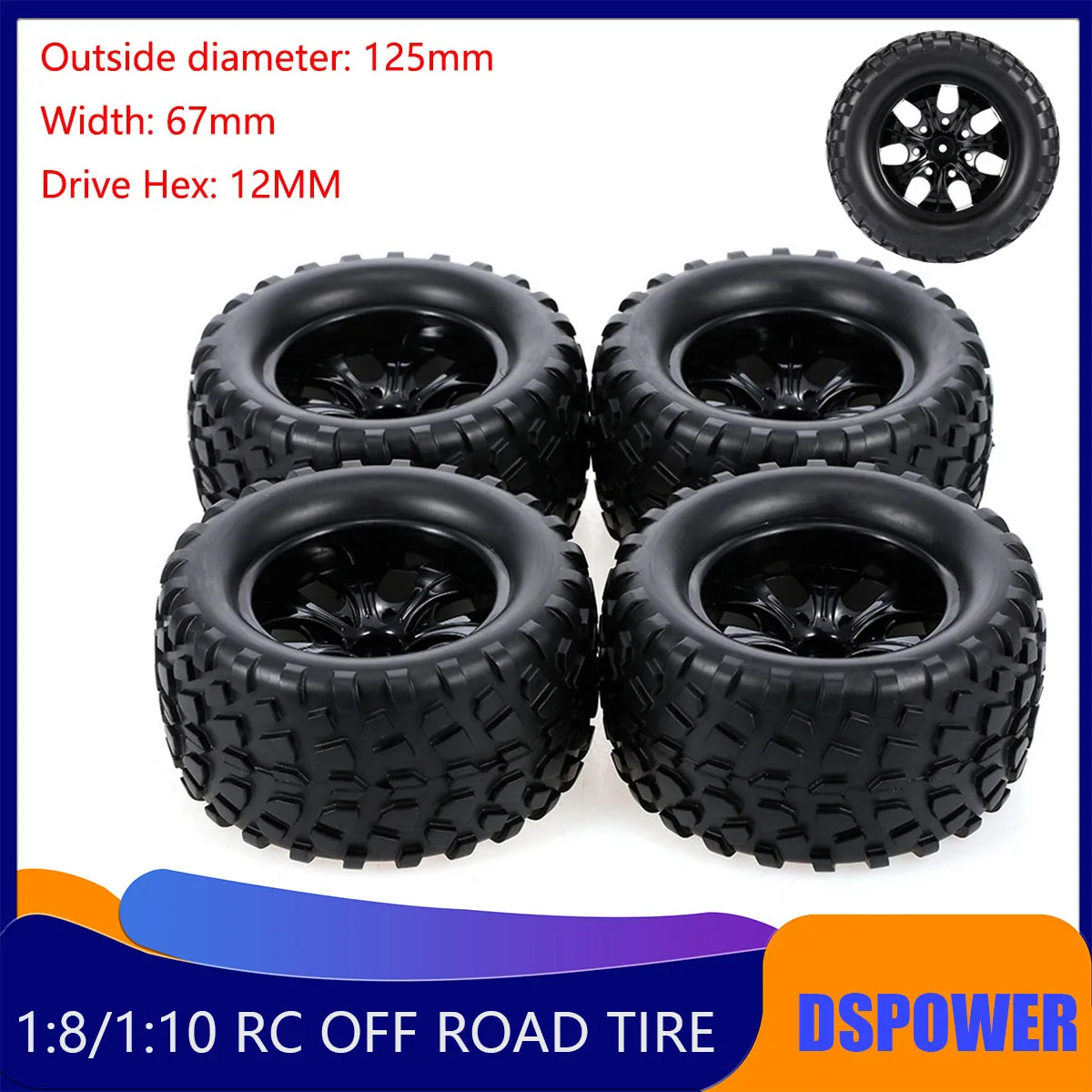 

1/10 4PCS Tyre Wheel 120mm 125mm Monster Truck Tires Wheels Buggy for RC Car Crawler Traxxas Scx10 REDCAT HPI HSP