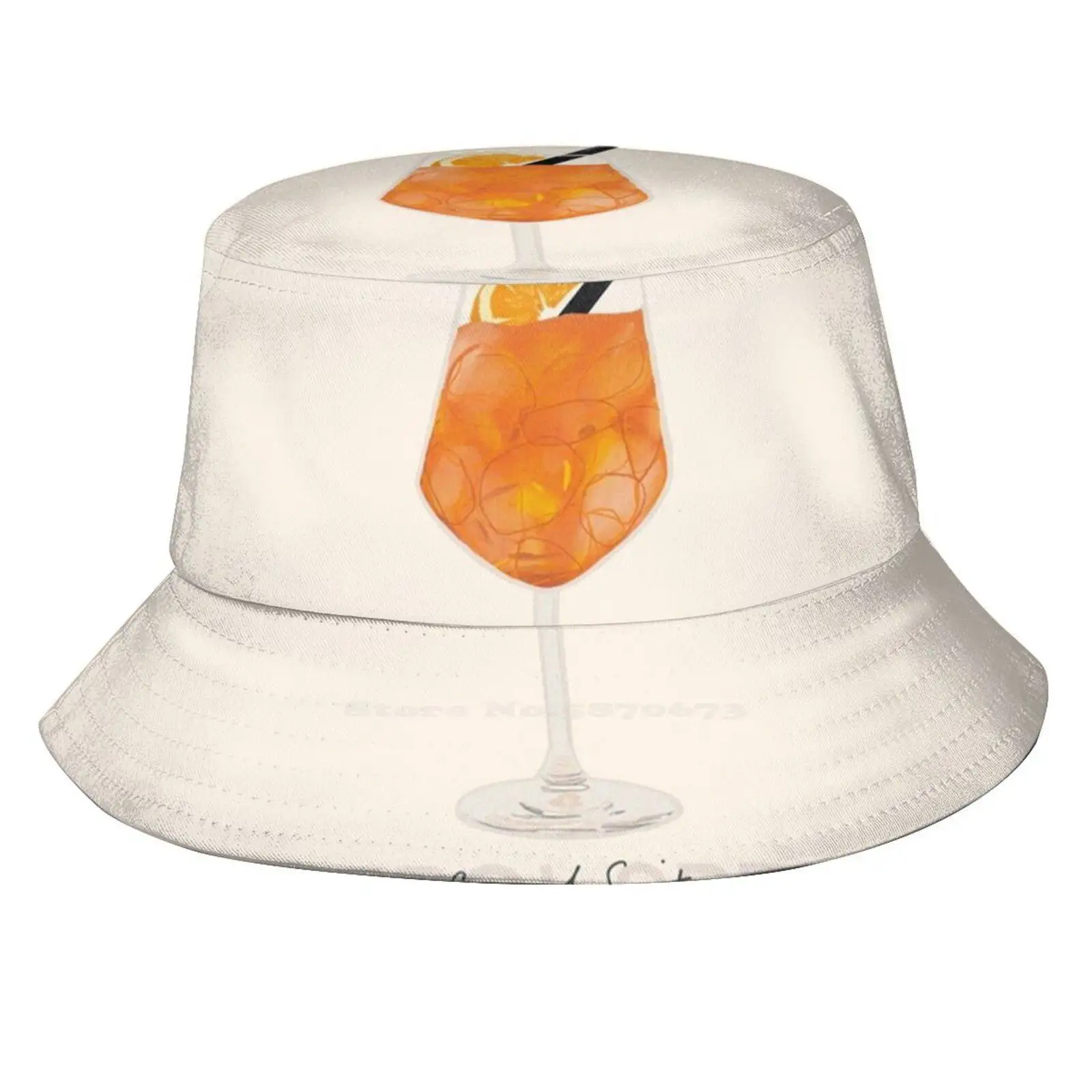 Spritz Print Coreano Ladies Outdoor Sun Hat Bucket Cap Spritz Drinks Happyhour Aperitivotime Bar Friends Cocktail Food
