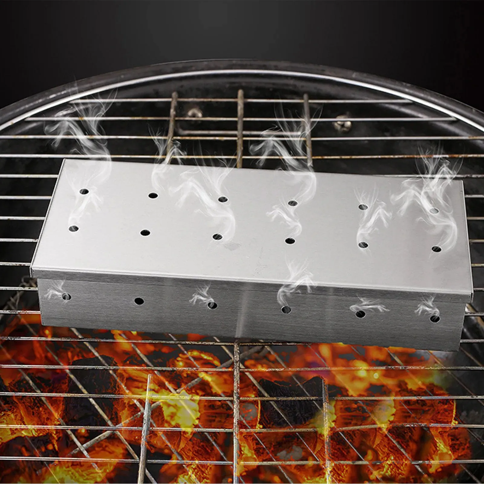 E2 BBQ Accessories Outdoor Stainless Steel Smoker BOX Smoke Fruit Box Kitchen Gadget Grill Accessories Bbq Smoker Pellet