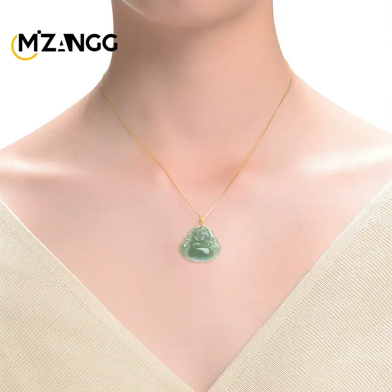 Collana Ciondolo Maitreya Buddha 18KGP Vera Giada Verde Luce Naturale - Foto 2
