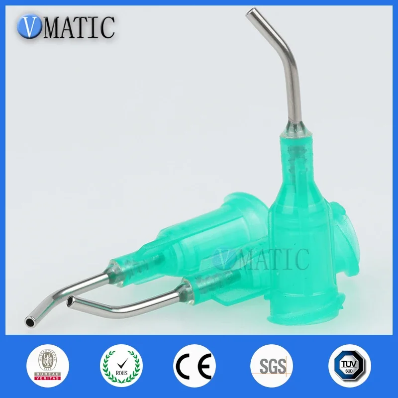 100Pcs Quality 18G Green 0.5" Length 45 Degree Bend Bent Blunt End Stainless Steel Dispensing Needles 1/2 Inch