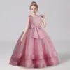 Shiny Toddler Little Big Girls Star Appliqued Wedding Flower girl Birthday Party Pageant Formal Long Dress 1
