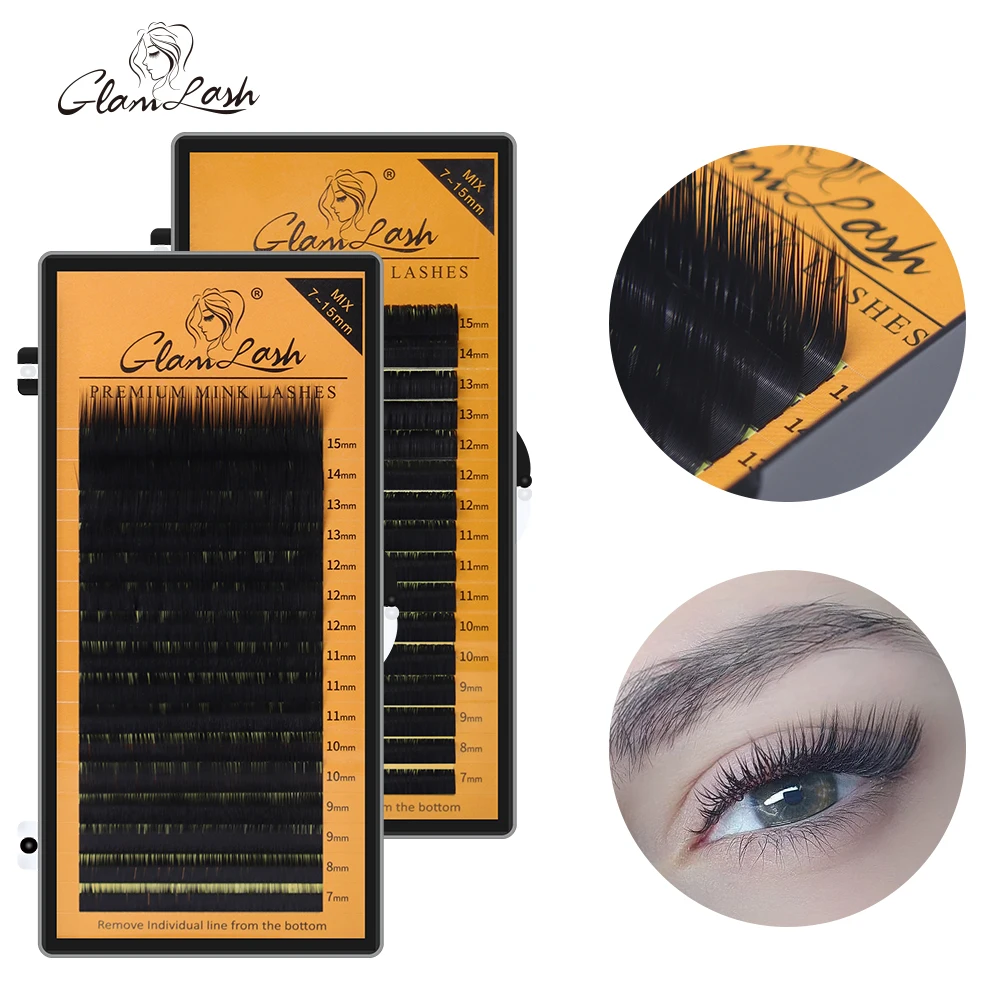 GLAMLASH L/L +/LC/LD/LU(M)/N CURL 7-15mm 16 reihen Individuelle Volumen Classic Wimpern Faux Nerz Wimpern Verlängerung Falsche Wimpern