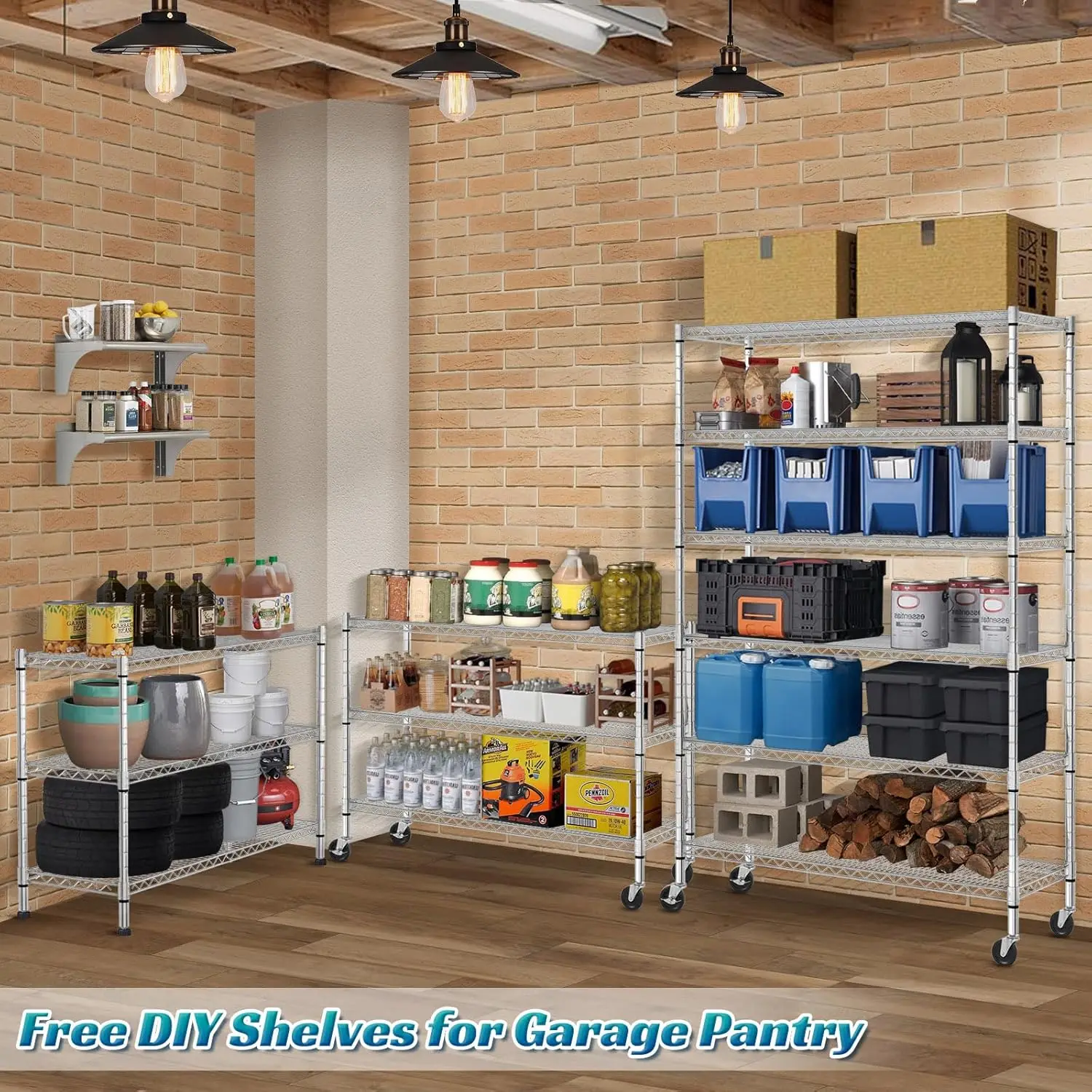 Storage Shelves Metal Wire Shelving Unit with Wheels, 6000LBS Weight Capacity Heavy Duty NSF Height Adjustable Garage She 2