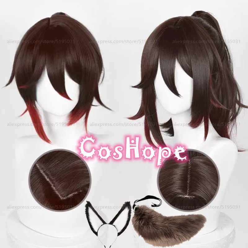 

Honkai Star Rail Tingyun Cosplay Wig 38cm Wig with Ponytail Dark Brown Dark Red Wig Cosplay Anime Heat Resistant Synthetic Wigs