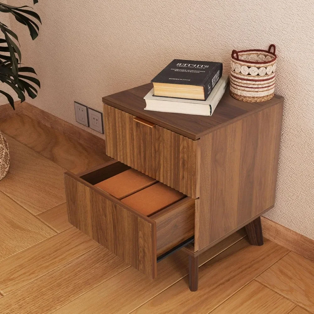 Fluted Nightstand Set of 2, Mid Century Modern 2 Drawer Dresser for Bedroom, Small Dresser Night Stand Side Table End Table 5