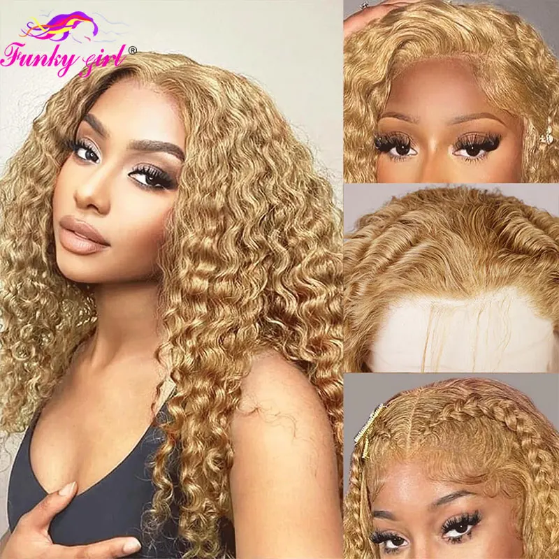 Honey Blonde Water Wave Human Hair Wig 27 Colored Lace Front Wigs 13X6 Deep Curly Lace Frontal Wigs For Women Brazilian Remy Wig 2