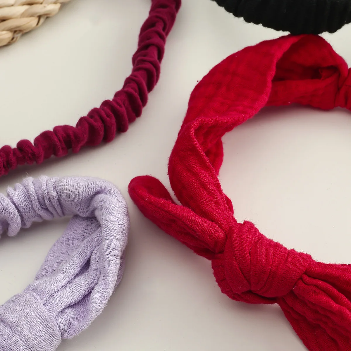 Children Pure Cotton Rabbit Ears Headband Europe and America Girls Top Knot Baby Hairband Kid's Ribbon Bows Hair Accessories 5