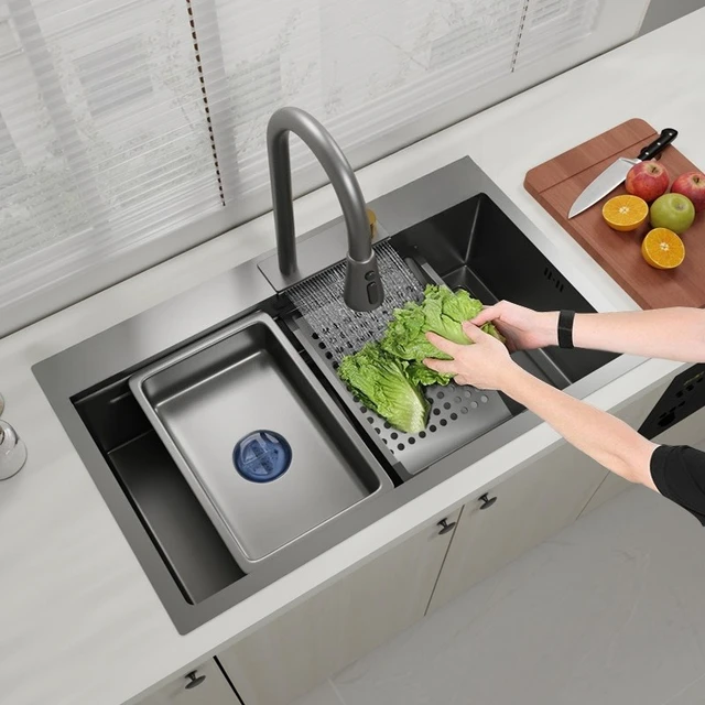 อ่างล้างหน้าแบบติดตั้งใต้เคาน์เตอร์ สแตนเลส ขนาดใหญ่ ทรงสี่เหลี่ยมผืนผ้า อ่างล้างหน้าสำหรับใช้ในบ้าน อุปกรณ์ห้องน้ำแบบเรียบง่าย 1