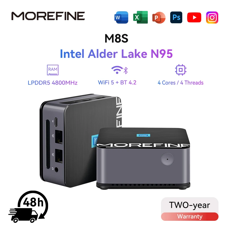 MOREFINE M8S Mini PC Windows11PRO Intel 12th Gen N95 CPU DDR5 3.4