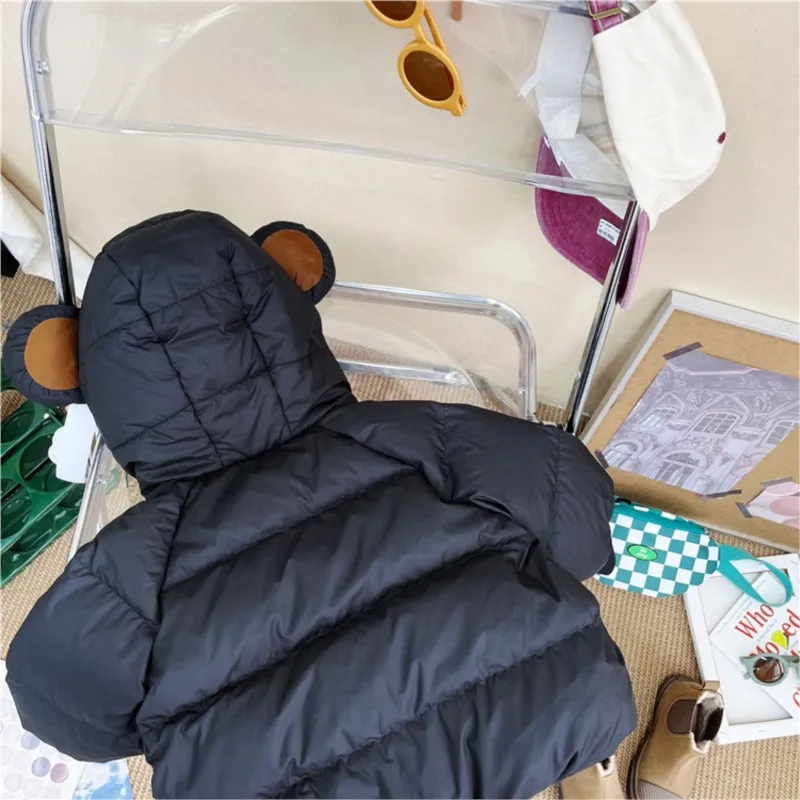 Baby Hooded Boys and Girls Mid-Length White Duck Down Coat Children Warm Quilted Jacket