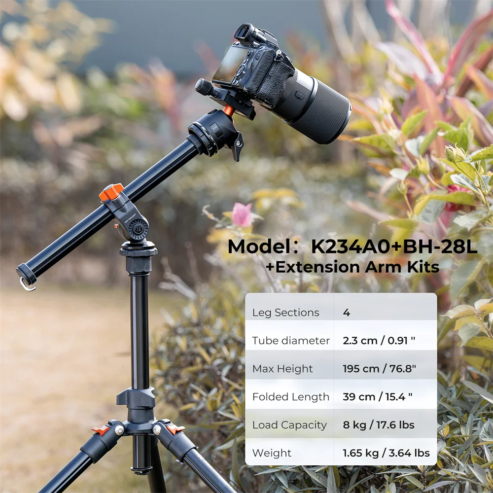 K & F Concept  ߿ ﰢ, 淮 DSLR ﰢ, Ż ͽټ  , 28mm ݼ  , 76.7 ġ, 195cm