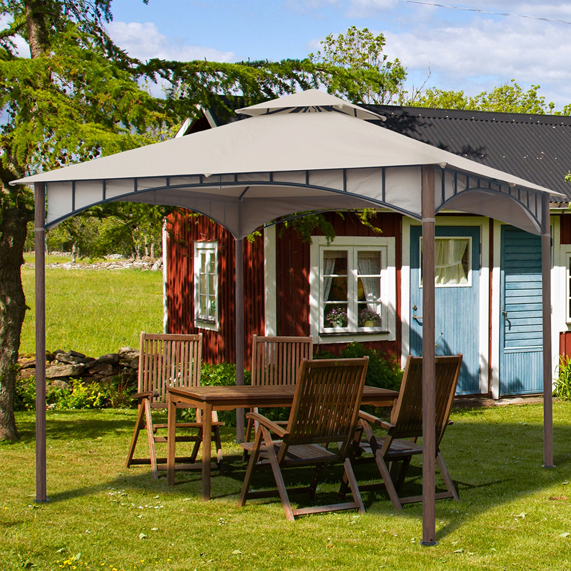 

10 ft. x 10 ft. Beige Soft Top Metal/Steel Outdoor Patio Gazebo for Shade and Rain, Waterproof Soft Top Steel Metal Gazebo