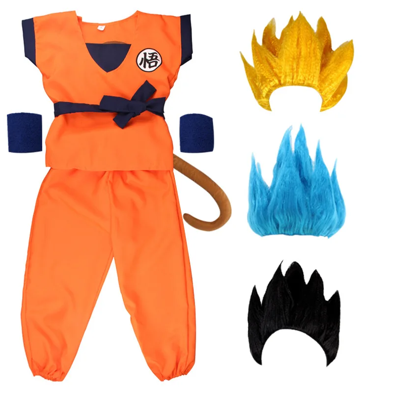 Superhero Costume Anime Bodysuit Costume Anime Holiday Suits Son Goku Carnival anime Cosplay Costumes Top/Pant/Belt/Tail/wrister/Wig For Adult Kids