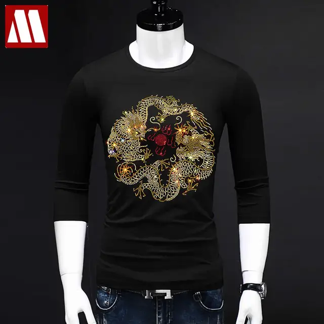 중국 스타일 드래곤 라인스톤 티셔츠: 동양적 매력이 담긴 세련된 캐주얼웨어