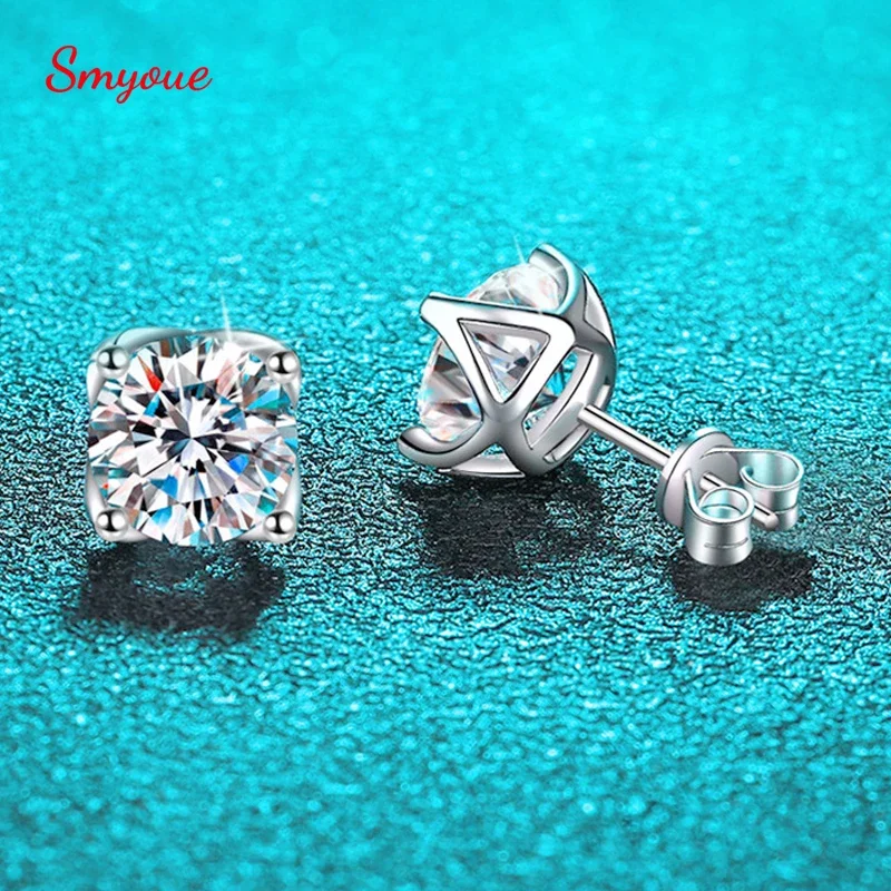 

Smyoue 0.5-2CT D Color Moissanite Stud Earrings for Women Sparkling Luxury Lad Diamond 925 Sterling Silver Wedding Jewelry GRA