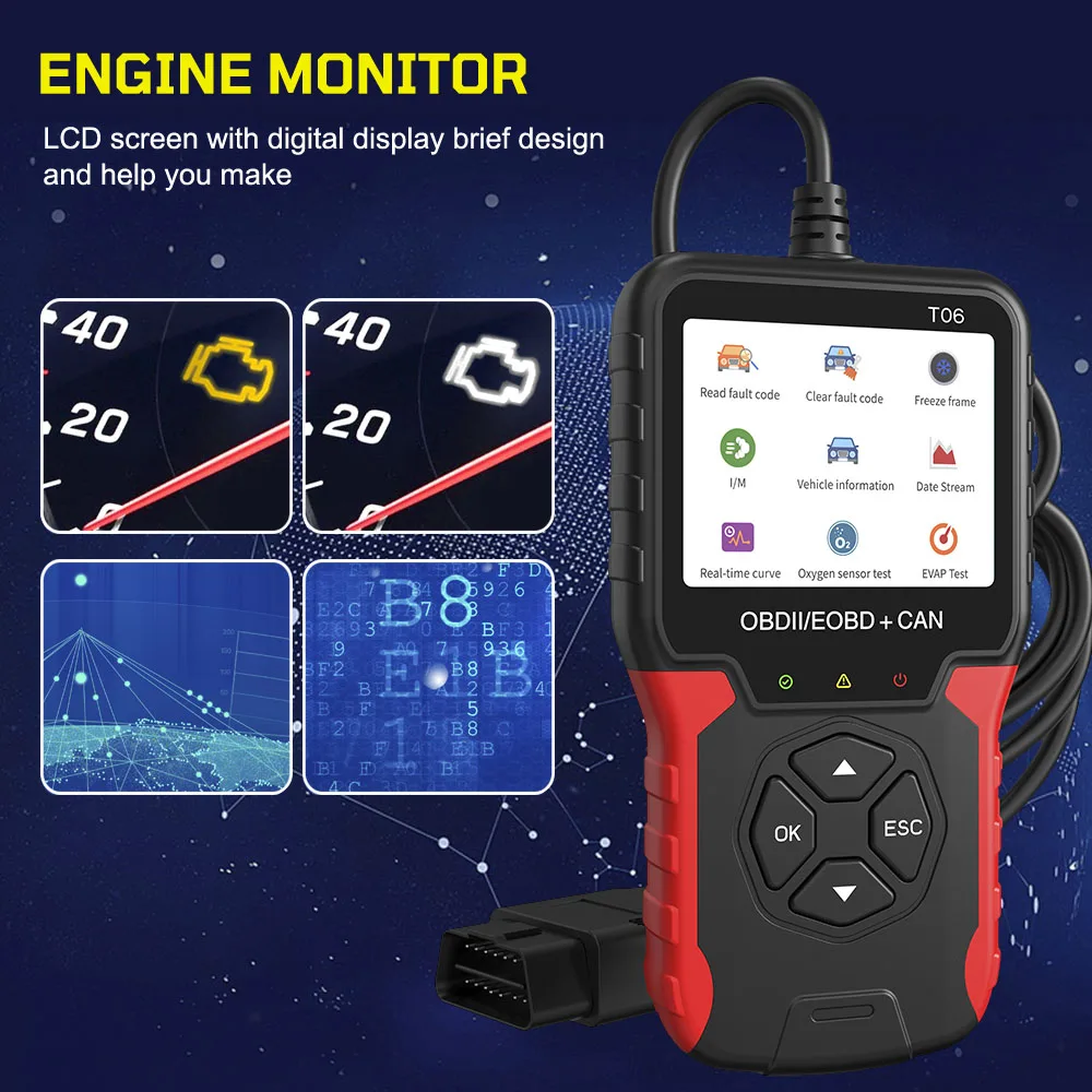 Multi-language Support Auto Accessories Car Diagnostic Tool T06 Battery Tester OBD2 Scanner Code Reader Check Engine System 6