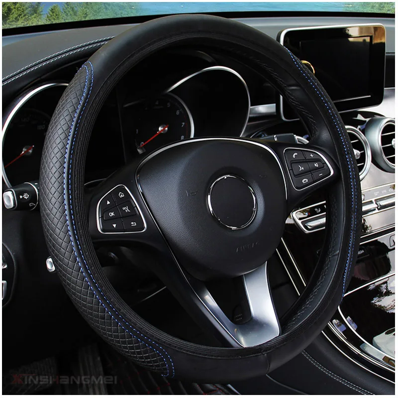 Car Steering Wheel Cover Artificial Leather Elastic Skidproof Auto Steering-Wheel Embossing Leather Over