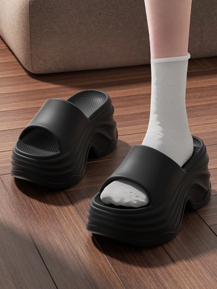 Solid Color EVA Platform Slippers Women Thick Non Slip Beach Slides Sandals Lady Summer Soft Sole Wedge Heel Slipper_vogvips.com