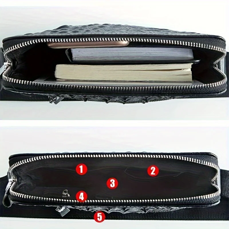 2024 Men's Business Casual Embossed Crocodile Pattern First Layer Cowhide Men's Single Shoulder Bag Fashion Black Crossbody Bag