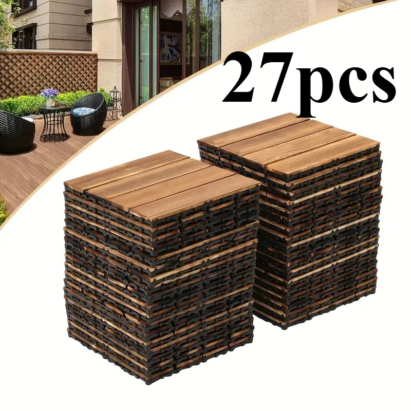 27pcs Splicing Solid Wood Flooring and DIY Interconnected Floor Tiles Are Suitable for Outdoor Gardens Terraces Swimming Pools
