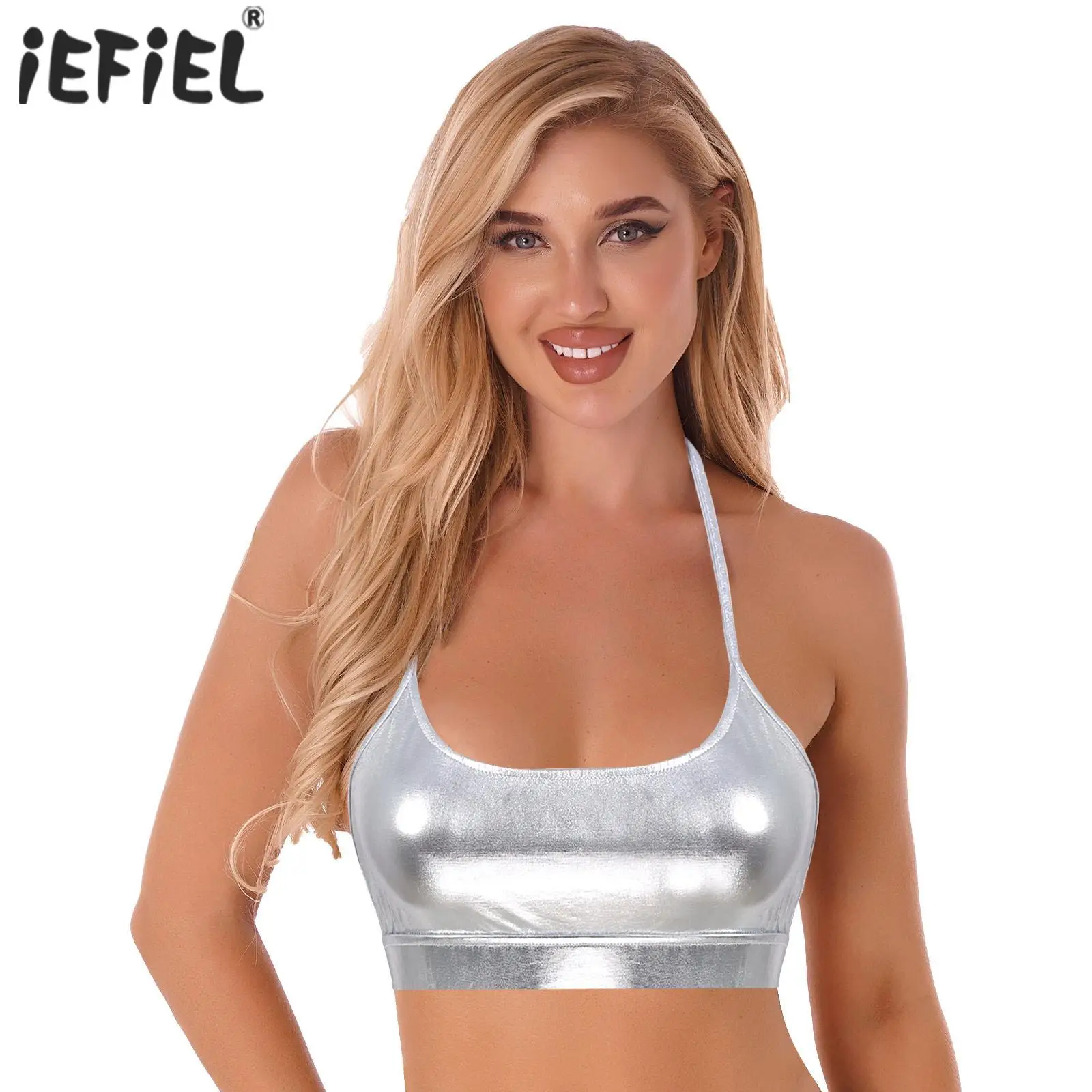 

Sexy Women's Lingerie Exotic Tanks Crop Vest Tops Spaghetti Straps Shiny Metallic Sport Running Bra Top Gym Yoga Vest Sportswear