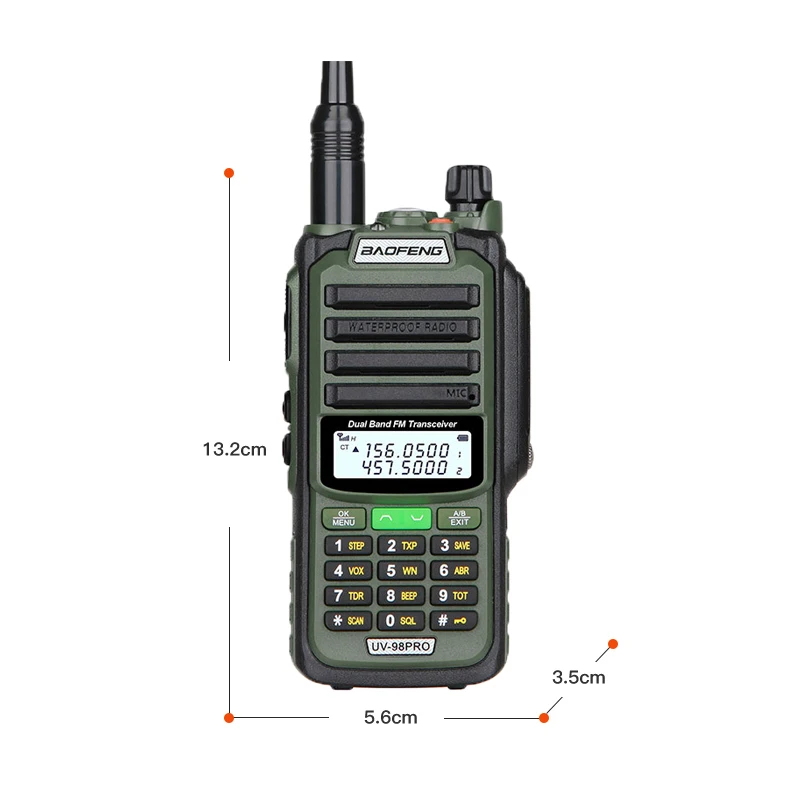 BAOFENG Original UV-98 PRO Waterproof Walkie Talkie 10W Dual Band Long Range Communication Radios UV98PRO Army Green 2Way Radios 4