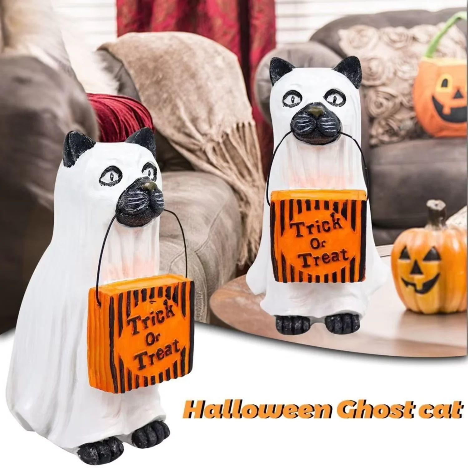 Halloween Outdoor Decoration Resin Figurines Cute Puppy Pumpkin Statue Candy Box Garden Easter Pumpkin Puppy Mischief