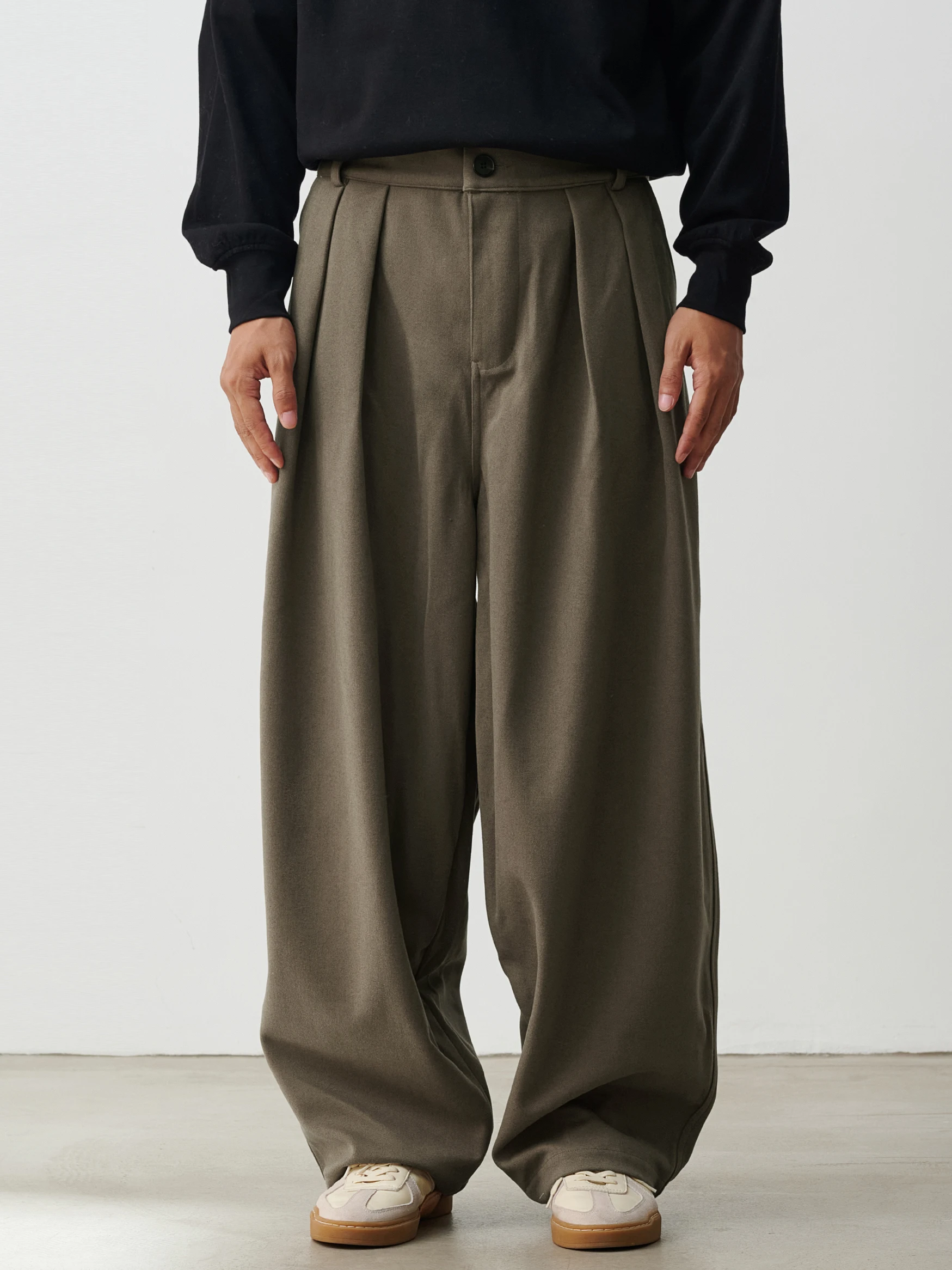 MIKI Japanese retro thickened woolen pants for men, loose drapey trousers, straight woolen casual trousers