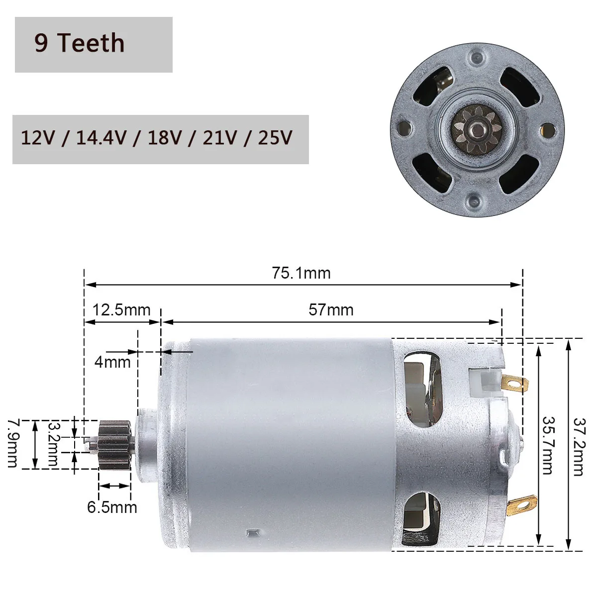 Motores Elétricos Micro Motor, Motor DC RS550, 12V 14.4V 16.8V 18V 25V, 9 11 12 13 14 15 Dentes Caixa de engrenagens de alto torque para broca