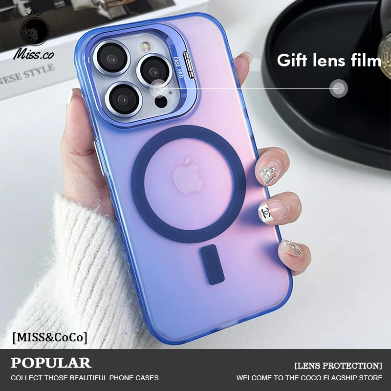 

IMD Magnetic Metal Lens Holder Phone Case for IPhone 15 14 13 12 11 Pro Max 14 15 Plus for Magsafe Wireless Charge Phone Cover