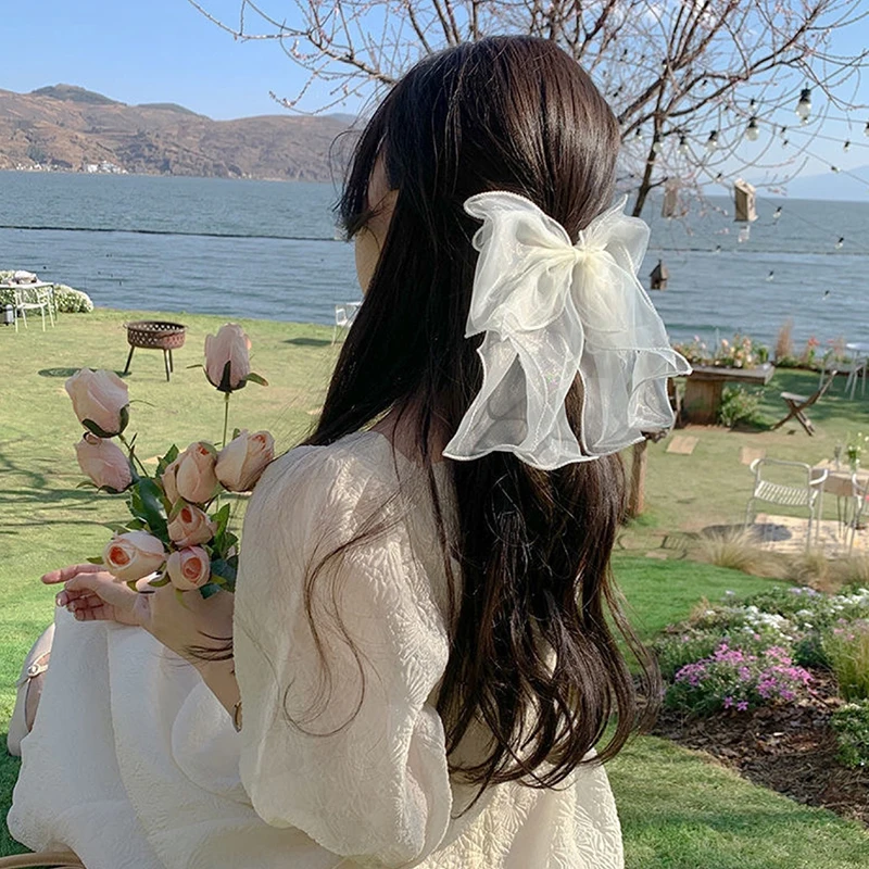

Girls Sweet Blue Shining Satin Bowknot Hair Clips Chiffon Bow Hair Clips Ribbon Bow Barrette Hairpin Grip Ponytail Clip Headwear