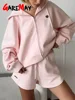Spring Women's Summer Suit with Shorts Cotton Oversize Pink  Top and Shorts Set Two-piece Casual Tracksuit with Shorts for Women 1