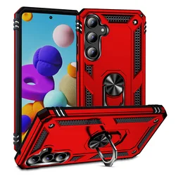 Durable Armor Shockproof Phone Case with Metal Ring Holder - Galaxy A35 5G (Red)