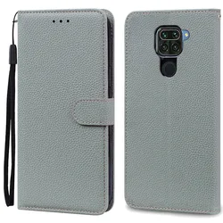Premium Soft TPU Leather Wallet Flip Case Cover for Redmi Note 9 (Grey)