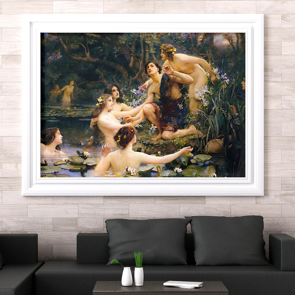 

Henrietta Rae Hylas and the Water Nymphs (1909) Poster Oil Painting Reproduction Retro Wall Art Canvas Print For Home Room Decor
