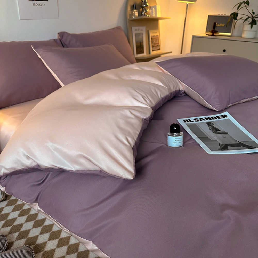 

Light Luxury Ice Silk Double Duvet Cover with Double-sided Cool Feeling Ice Silk Bedding Princess Style Bedding Decoration