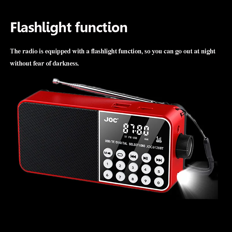 Mini Portable FM Radio HD LED Display Radios Wireless Bluetooth Speaker with Flashlight Support TF Card U Disk 3.5mm Headphones