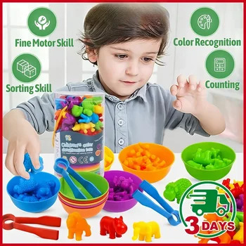 Montessori Rainbow Count Children's Toys Soft Glue Dinosaur Animal Color Classification Pairing Game Children's Sensory Toys